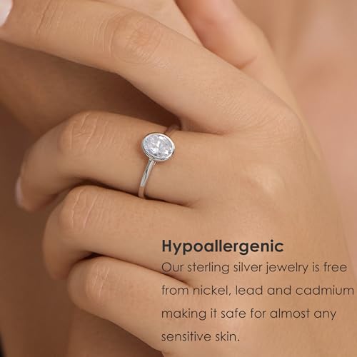 Michooyel CZ Engagement Ring for Women Oval cut Bezel Setting Solitaire Promise Rings, D Color VVS1 Simulated 925 Sterling Silver Rings2