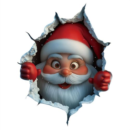 Lustige Vater-Weihnachtsmann-durchbricht-die-Wand-Fensteraufkleber,...