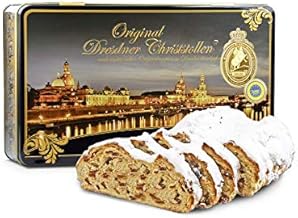 Backstube Sven Hennig 1000 g Handmade "Original Dresdner Christstollen®" in Aluminium Gift Tin Canaletto at Night Motif