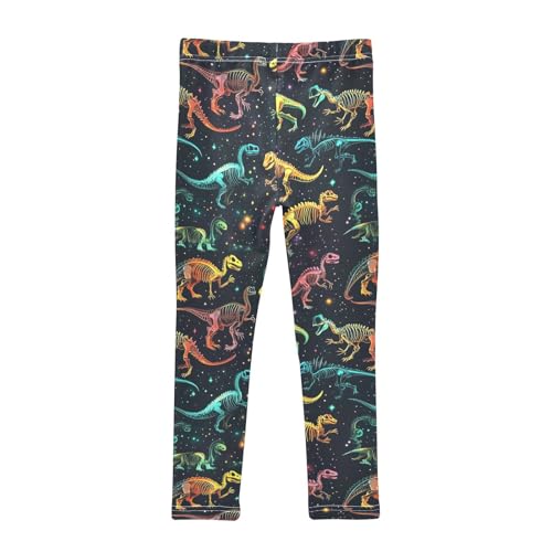 Boccsty Colorful Dinosaur Skeleton Girls Leggings Kids Yoga Pants Dance Active Tights 4T2