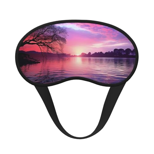 Sleep Mask for Side Sleeper Silk Sleeping Eye Masks with Elastic Strap Super Soft Eye Sleep Shade Cover Purple Sunset on Water Blackout Night Blindfold for Women Men Travel
