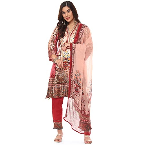 Image of BIBA Women Silk Viscose Straight Printed Suit Set