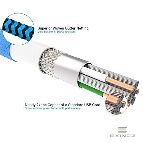 6.6ft Braided Charger Cable for PS4 DualShock and Xbox One Controller | Ideal Length Xbox and PS4 Controller Charging Cable | 1 Year Replacement Warranty (1 Pack, Blue)