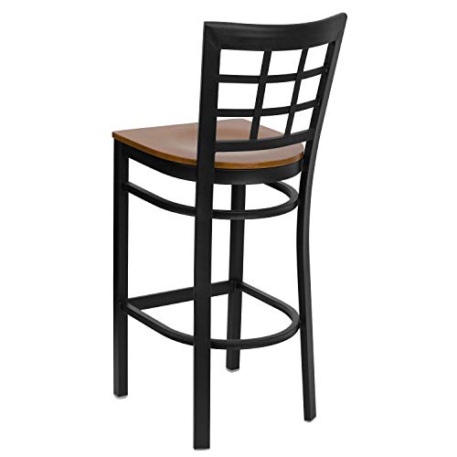 2 unidades de butaco metálico para bar con respaldo tipo ventana y asiento de madera cerezo - Negro miniatura 7