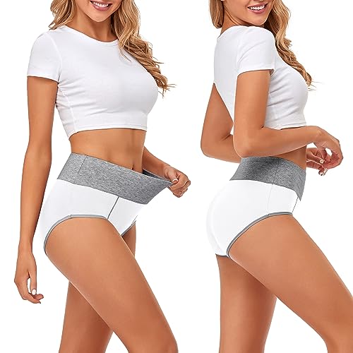 Image of CULAYII High Waisted Underwear for Women Cotton No Muffin Top Full Coverage Briefs Soft Stretch Ladies Panties 5 Pack