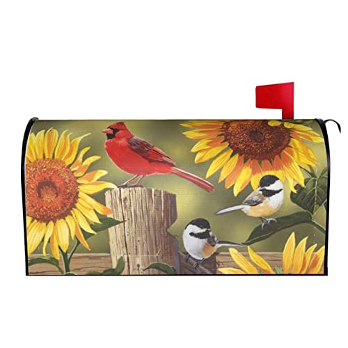 Perinsto Rustic Sunflowers Floral Cardinal Birds Mailbox Covers Magnetic Waterproof Mail Cover Letter Post Box Wraps For Home Garden Yard Farm Decor, 21X18 In #TOP6