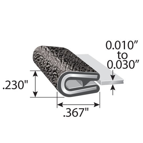 Image of Trim-Lok 1630SB3-1581-25 PVC /Metal Range Fit Trim, 0.2300 inch Height, Fits Edge 0.010 inch to 0.030 inch, 25' Length