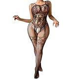 Elegant Women's Lace & Mesh Lingerie Mini Dress, Bodycon Fishnet Bodysuit with Striped Hollow-Out Design One Piece Underwear Sexy Pack Hip Skirt for Nightwear Sleepwear Ladies Corset Bodysuit