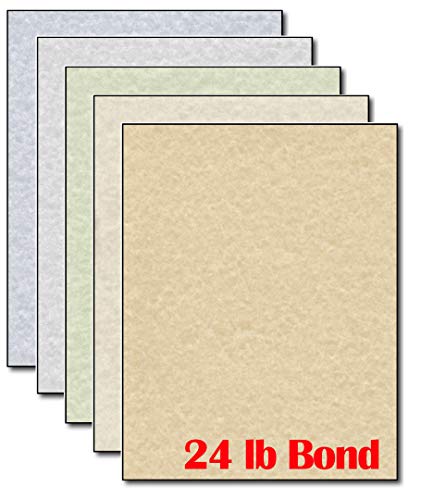 Parchment Stationery Paper Letterhead Color Assortment - 24lb Bond Printer Paper with Parchment Design (Blue, Grey, Green, Brown, Natural)