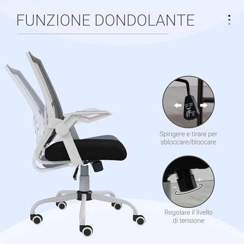 Sedia da Ufficio Ergonomica con Supporto Lombare, Braccioli Pieghevoli, Sedia da Scrivania Girevole in Rete Traspirante con Schienale Reclinabile e Altezza Regolabile, Capacità 120kg, Nero - Sedia gaming - Immagine 4