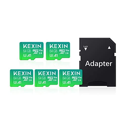 KEXIN 5 Pack Micro SD Card 64GB MicroSDXC with SD Adapter, A1, U3, V30