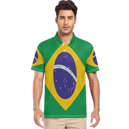 Polo de golf à col drapeau du Brésil pour homme taille S GuoChe