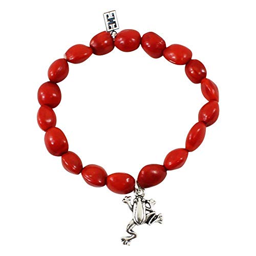 Peruvian Gift Frog Charm Stretchy Bracelet for Women - Meaningful Good Luck, Prosperity, Love, Happiness Huayruro Red Seeds -Rebirth of Self Frog Gift Charm - Handmade Jewelry By Evelyn Brooks