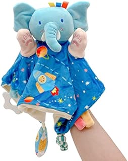 Baby Comforter Blanket Newborn Baby Comforters Baby Cuddly Toys Elephant Comforter Toy Includes Teether Soft Plush Security Blanket for Baby Boys Girls(Blue)