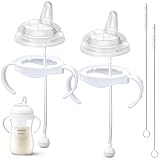 Sippy Cup Conversion Kit for Philips Avent Natural Baby Bottle, Food Grade Spill-Proof Spout, Weighted Straw, Bottle Handle, Cleaning Brush, BPA-Free Transition Trainer Set, 6M+, 2-Pack