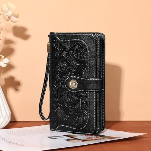 Image of FALAN MULE Wallets for Women Trifold Wristlet Wallets Large Capacity RFID Blocking Ladies Purse Credit Card Holder
