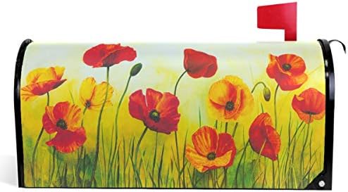 Wamika Art Red Poppy Flowers Mailbox Cover Spring Lawn Painting Mailbox Covers Magnetic Mailbox Wraps Post Letter Box Cover Standard Size 18" X 21"