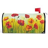 Wamika Art Red Poppy Flowers Mailbox Cover Spring Lawn Painting Mailbox Covers Magnetic Mailbox Wrap