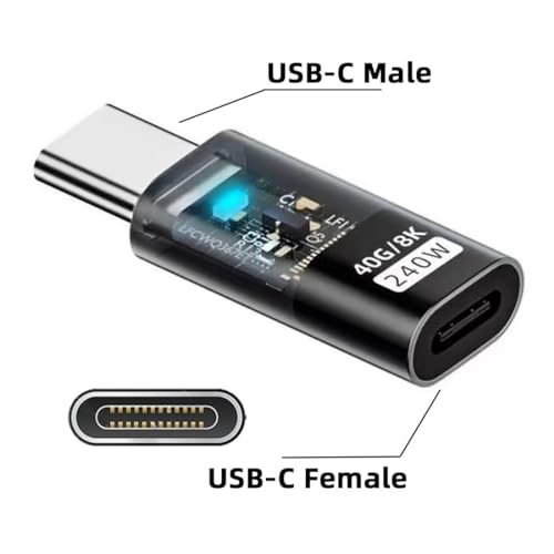 Image of chenyang USB C Connector USB4 Type C 240W Power 40Gbps Data 8K Video Extension Connector Adapter Transparent with LED