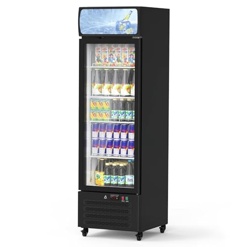 11.3 Cu Ft Commercial Merchandiser Refrigerator, Display Refrigerator with Glass Door for Beverage, Beer, Wine, Upright Display Cooler with 4 Adjustab