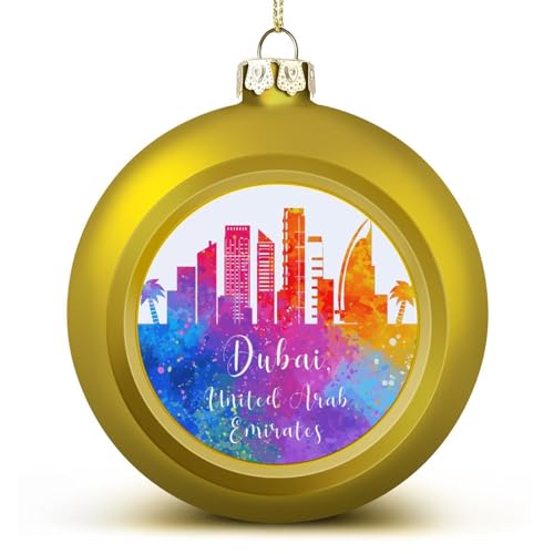 Adorno de bola de Navidad de Dubai de Emiratos Árabes Unidos, arte de acuarela, paisaje urbano, árbol de Navidad, colgante de temporada, decoración de vacaciones para el hogar, casa de campo,