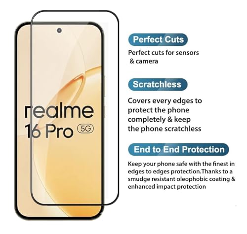 Image of HD Tempered Glass Screen Protector Compatible for Realme 16 Pro 5G with Edge to Edge coverage and Easy Installation kit