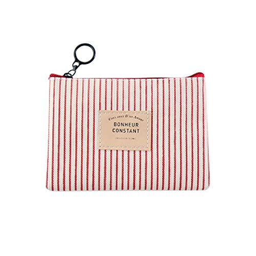 Preisvergleich Produktbild jingyuu 1 Stück Reißverschluss klein Handtasche Leinwand Kleine Rote Streifen Kosmetische Kosmetiktasche Aufbewahrungstasche Schlüssel Aufbewahrungstasche Mäppchen für Frauen 12 * 9cm