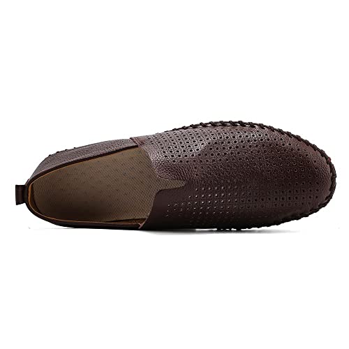 Men's Genuine Leather Loafer Shoes Slip On Soft Walking Shoes Perforated Driving Shoes2