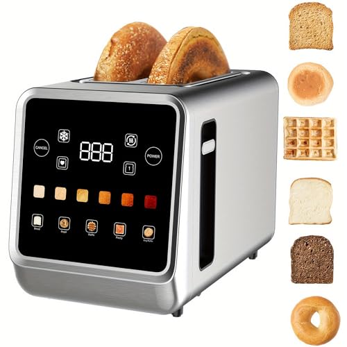 Toaster 2 Slice, Digital Smart Toaster with TouchScreen, Memory Function, Single Slot Toasting, Timer, Reheat & Defrost for Bagels, Bread, Waffles, Muffin