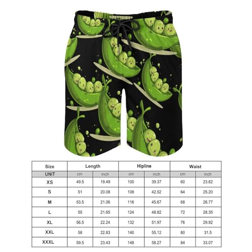 Cartoon Green Peas Men's Swim Trunks Board Shorts Beachshorts Swimsuits with Pockets Mesh Liner2