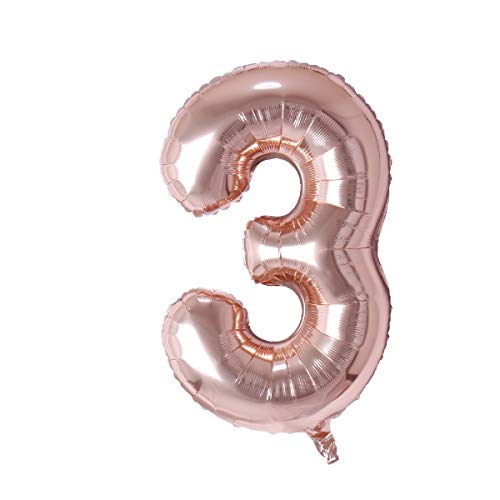 Image of Rozi Decoration Foil 32 inch Inch Rose Gold 3 Balloon Number Helium Supported Pack Of 1 Pcs | 3Rd Anniversary Decoration Items | 3 Number Balloon 32 Inch For Birthday