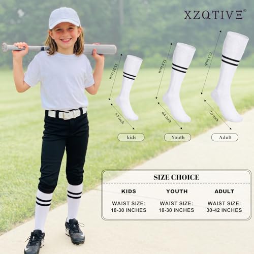 Image of XZQTIVE Baseball Softball Socks and Belt Combo Set Adjustable Softball Socks and Elastic Belt for Kids Youth Adult