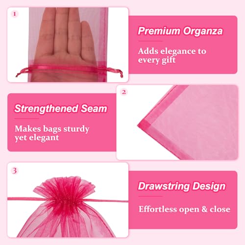 Image of Crweety 50 Pcs 6x9 Inch Hot Pink Organza Bags, Small Mesh Gift Bags for Birthday, Baby Shower, Bridal Shower Favor, Wedding Party Treat Sachet, Candy, Delicate Jewelry Pouches for Graduation