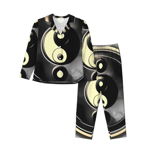 Ensemble pyjama femme Yin Yang manche longue : vêtement de nuit confortable 2 pièces pour dormir
