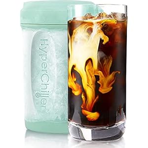 HyperChiller HC2M Patented Iced Coffee/Beverage Cooler, NEW, IMPROVED,STRONGER AND MORE DURABLE! Ready in One Minute, Reusable for Iced Tea, Wine, Spirits, Alcohol, Juice, 12.5 Oz, Mint Blue