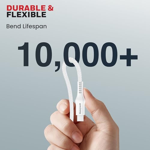 Image of Honeywell USB A to Type C Cable, 4 Feet (1.2M), PD 60W, QC 3.0, Fast Charge & Sync Cable, Nylon Braided Cable for Apple Devices, Smartphones, Laptops, Power Banks, Tablets, Headphones, Speakers White