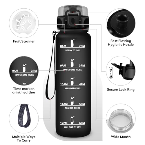 KollyKolla Trinkflasche 500ml Kinder, Trinkflasche Kohlensäure Geeignet, Trinkflasche mit Zeitmarkierung, BPA-Frei, Auslaufsicher Wasserflasche, flasche für Kinder, Fahrrad, Schule, Outdoor, Fahrrad