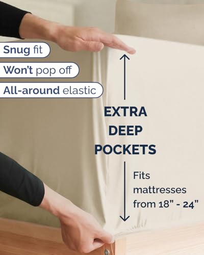 Image of Extra Deep Twin XL Sheet Set - 4 Piece Breathable & Cooling Sheets - Wheat | Hotel Luxury Bed Sheets Set, Easy & Secure Fit, Ultra-Soft, Wrinkle & Fade Free, Comfy Sheets Set with Extra Deep Pockets
