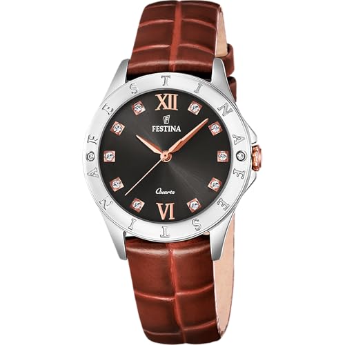 Festina Reloj Mujer Analógico de Cuero Marrón - Movimiento de Cuarzo - Cristal Mineral de Alta Resistencia - Resistente al Agua 5 ATM - Elegante, Clásico y Vintage - Special Prices F16929/E