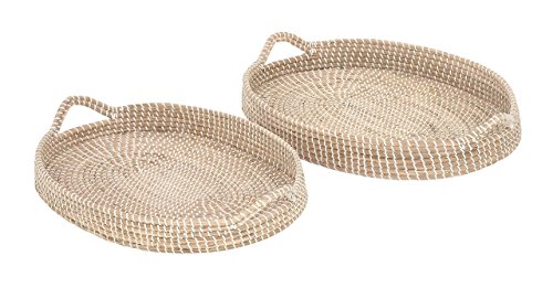 Deco 79 Dried Plant Handmade Tray With Metal Rim, Set Of 2 27", 26"W, Brown #TOP4