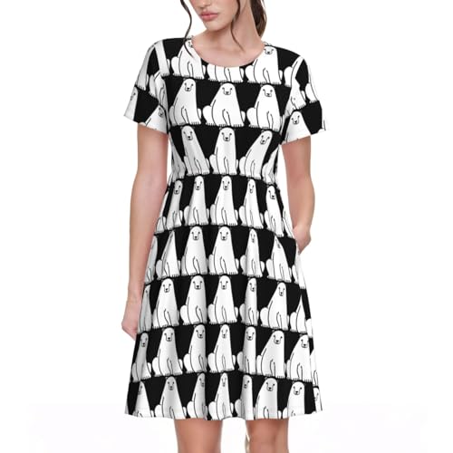 Robe d'été décontractée imprimé ours polaire | Tenue légère fluide pour femme