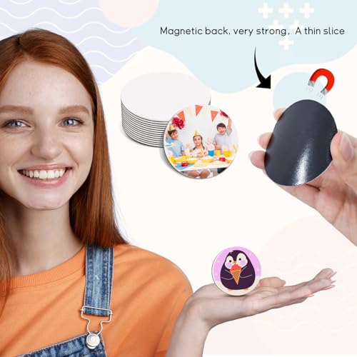 Sublimation Magnet Blanks,40Pcs 2.16''x2.16''Sublimation Round Magnets,Sublimation Blanks Personalized Decoration for Home Kitchen Refrigerator Microwave Oven Officer,Picture Magnets Best DIY Gifts - Image 4