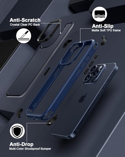 MobNano Compatible with iPhone 15 Pro Case, with Multicolor Protective Shockproof Bumpers, Crystal Clear Not Yellowing Anti-Scratch Hard PC Back & Soft Silicone TPU Frame Cover - Blue/Black