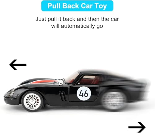 Image of 1 /32 Ferrari Race and Ferrari 250 GTO Model Luxury Car Toy Metal Pull Back Diecast Car with Openable Door and Sound Light, Gifts Toys for Kids【 Black 】