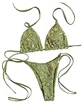 MakeMeChic Women's Sequin Bikini Sets Sparkly Triangle Halter Tie Side 2 Piece Summer Swimsuits Olive Green Small