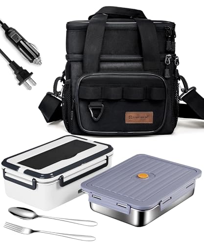 Electric Lunch Box for Adults men, Heated Lunch box, Portable Food Warmer self heating lunch boxes 3 in 1 heatable lunchbox for Car/Truck/Work with Large Insulated Lunch Bag