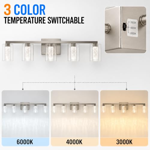 Image of 5-Light LED Vanity Light Fixtures for Bathroom,Electroplated Nickel