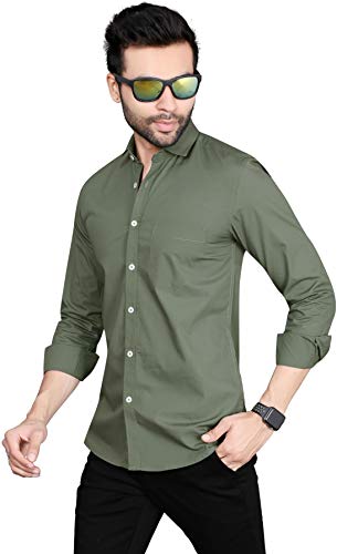 Image of Fifth Anfold Men's Pure Cotton Solid Color Mandarin Collar Full Sleeve Casual Wear Shirt, Office Wear for Men