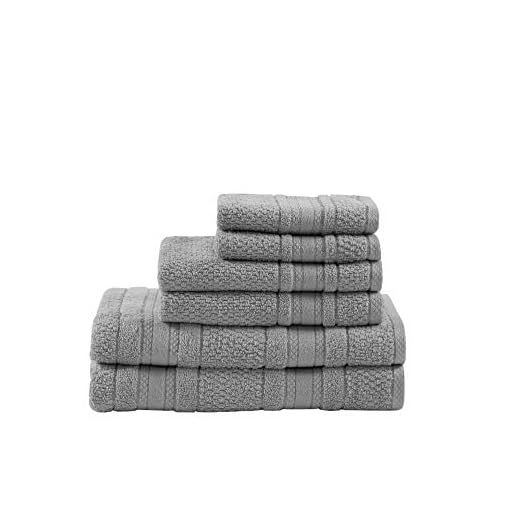 Madison Park Essentials Adrien 100% Cotton Soft Bathroom Towel Set, Highly Absorbent, Zero Twist, Quick Dry, Include 2 for Shower, 2 Hand & 2 Facial Wash Cloth, Multi Sizes, Silver 6 Piece