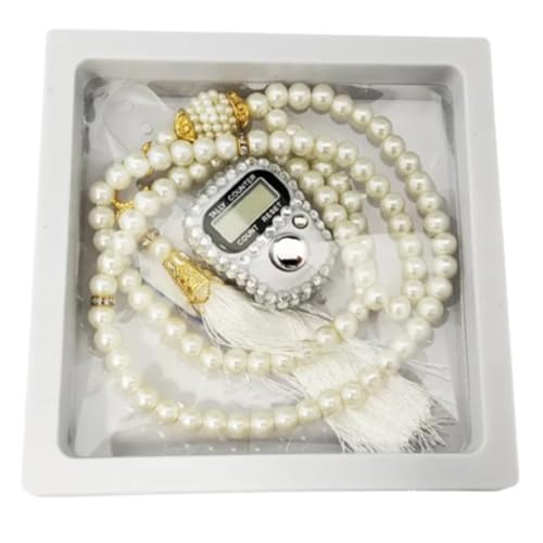 Image of 99 Bead Prayer Counter with Golden and Pearl Accents - Classic Islamic Prayer Beads, Includes Battery, Perfect for Daily Use or Gift(Random Colour)
